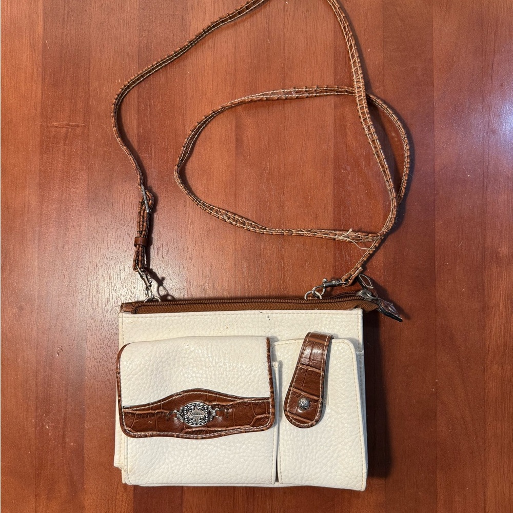 Elegant Cream and Brown Rosette Women's Crossbody Bag
